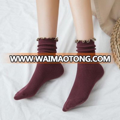 Factory Women Japanese Fashion Embroidery logo Bow Gold Silver Yarn Socks