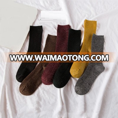 Women Korean version of the middle tube socks silver silk sock  Cotton lady  sock women